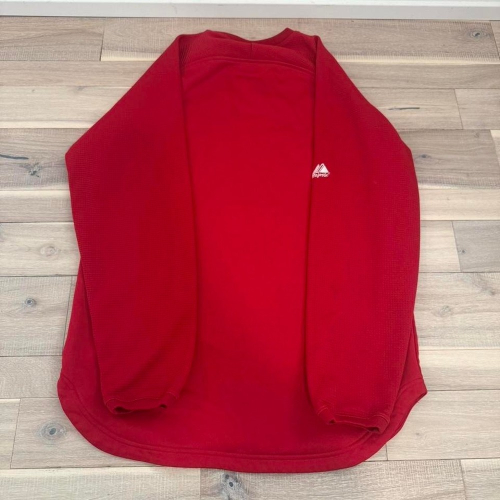 Red Majestic Athletic long sleeve shirt Sz S #athleticwear #baseball - Picture 6 of 8